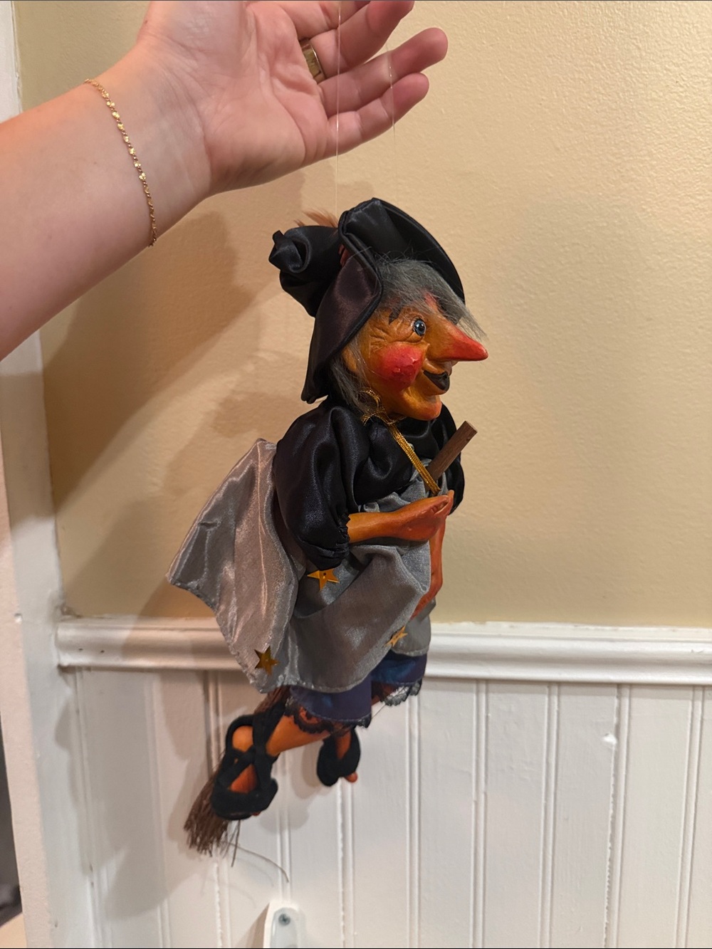 Vintage Hanging Witch Halloween Broom  Flyer